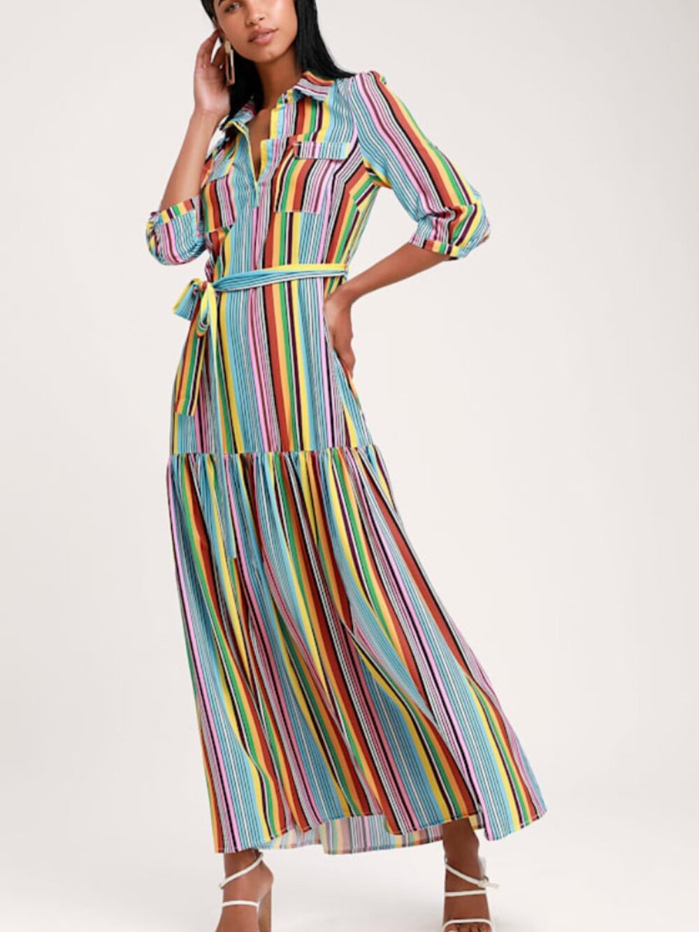 Lulus Marvel Light Blue Multi Striped Maxi Dress - Size XS